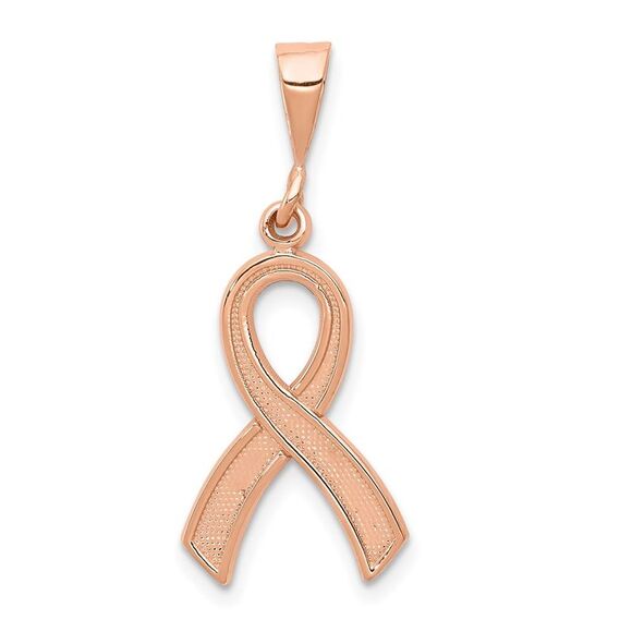 14k Rose Gold Polished and Satin Awareness Ribbon Pendant - Picture 1 of 6